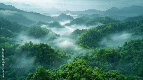 Enchanting Misty Dawn in a Lush Tropical Rainforest Paradise Generative AI