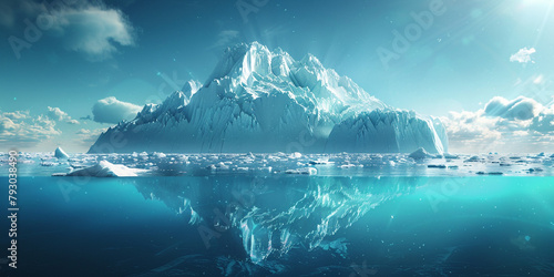 a striking 3D depiction of a majestic iceberg floating in an icy ocean, capturing the sheer scale and beauty of nature's frozen wonders 16k ultra HD resolution