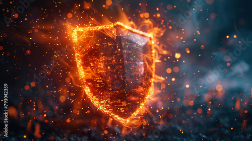 Firewall shielding digital assets from malicious cyber threats, safeguarding data.