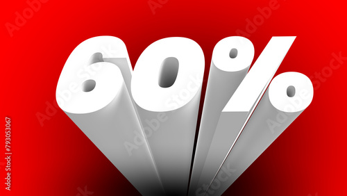 60 percent sign. 3d letter. Red background.