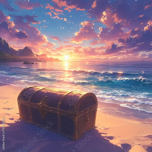 Joyful Discovery Awaits: The Golden Treasure Chest at the Shore of Paradise