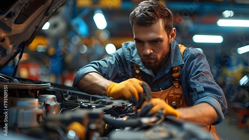 Automotive mechanic advising vehicle owners on maintenance schedules and repair options. Concept Vehicle Maintenance, Repair Options, Automotive Advice