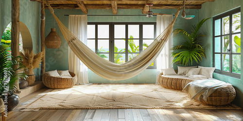 Tranquil tropical retreat with hammock and chic decor