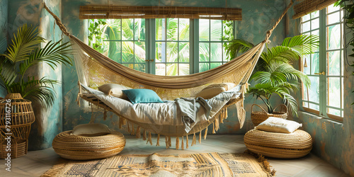 Tropical chic retreat with hammock
