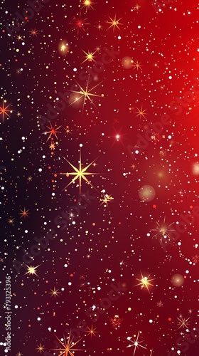 Red and gold glowing stars on a dark red background