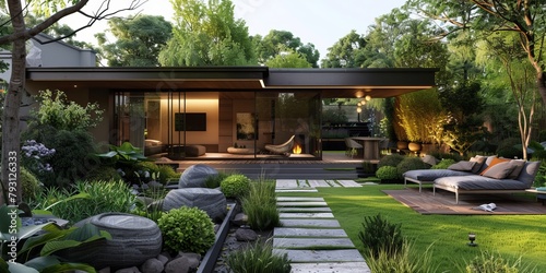 Courtyard house with natural elements and modern interior