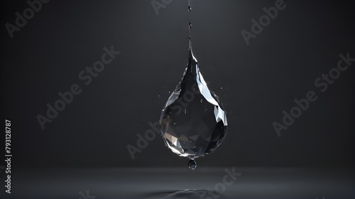 Close-up of glowing petrol engine oil droplet isolated dark background with copy space for fuel and energy sources. Abstract oil drop in liquid. 