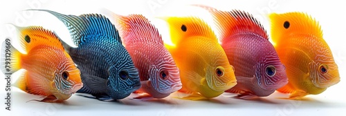 A bright aquarium variety of exotic tropical fish like angelfish.