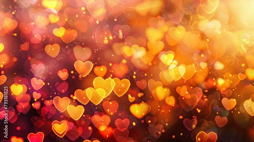 Experience the romantic charm of a sunset inspired heart shaped bokeh texture background perfect for adding a touch of warmth and love to your Valentine s Day letters The hues of yellow ora