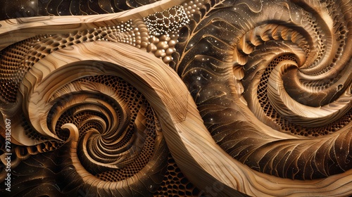 Wood carving pattern in close up 