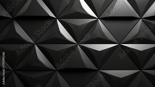 This image features a sleek geometric pattern with triangular facets in shades of black and silver, exuding a modern and sophisticated vibe