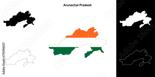 Arunachal Pradesh state outline map set
