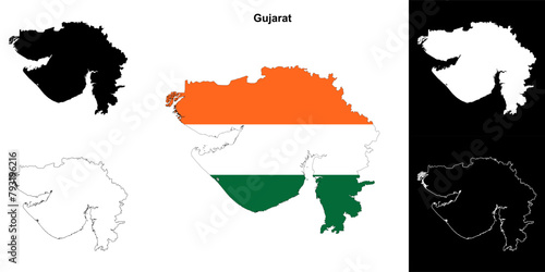 Gujarat state outline map set