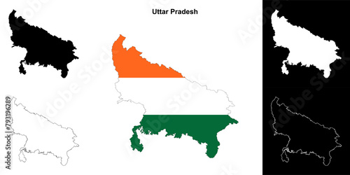 Uttar Pradesh state outline map set