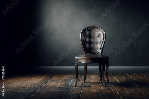 black viennese elegant chair in an empty dark room