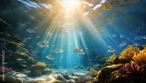 underwater scene with raise of light
