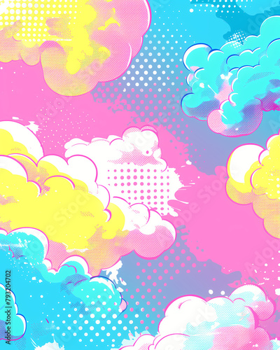 Abstract halftone comics background - Modern design clouds in pop colors banner
