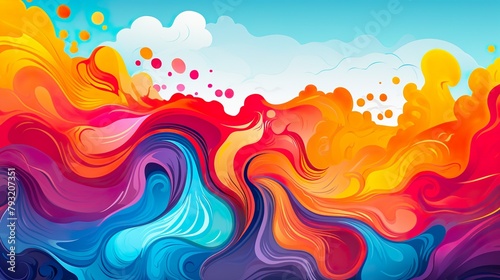 A contrast of fiery orange-red swirls and cool blue waves evoque passion and tranquility