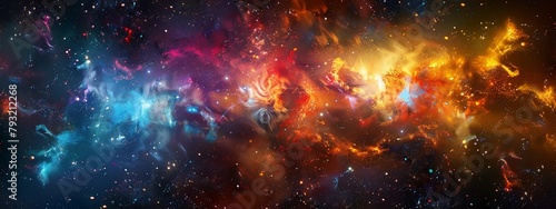 Colorful explosion in space, big bang panoramic wallpaper
