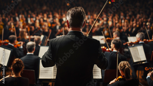 Symphony Orchestra Performance with Conductor in Focus, Live Classical Music Concert