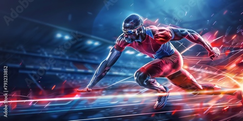 An Athlete in Full Sprint on the Track, Body Tensed and Focused, Capturing the Intense Energy of the Race, Generative AI