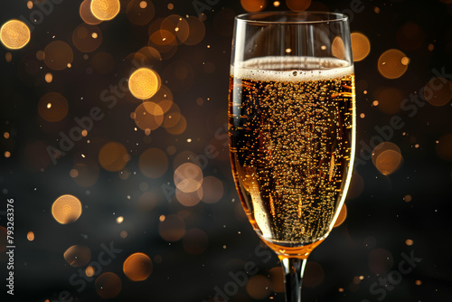A sparkling glass of crisp champagne, effervescing with celebratory bubbles and elegance. Concept of festive toast. Generative Ai.