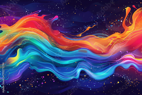 Abstract background with colorful splashes and waves, vector illustration, in the style of bright colors, high resolution, highly detailed, in the style of illustration, watercolor splatter effect