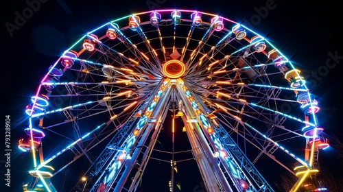 a ferris wheel lit up at night