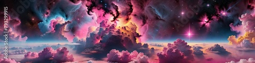 Abstract surrealistic banner pink space clouds, background for design 