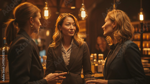 Three Young trendy beautiful asian businesswomen woman, businesswoman, women talking. Business Professional company team, connection, connection, group, people, person, commercial, fashion