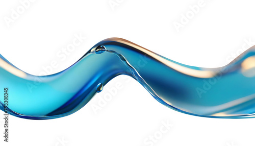 Abstract liquid glass shape with colorful reflections. Ribbon of curved water with glossy color wavy fluid motion. Chromatic dispersion flying and thin film spectral effect.