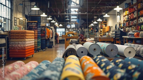 Fabric store interior with assorted textiles