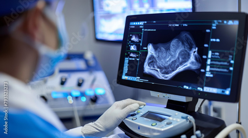 Close-up photo of a medical professional performing ultrasound on swollen legs to diagnose venous disorders