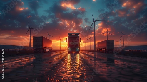 Green hydrogen trucks lead sustainable goods transport amid renewable energy setting