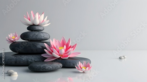 Tranquil spa stones complement lotus blooms, cut out 