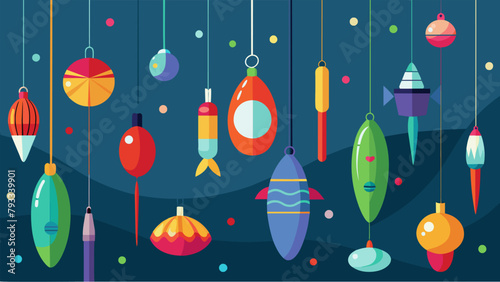 An array of colorful fishing lures and bobbers hung from the ceiling adding to the festive atmosphere.