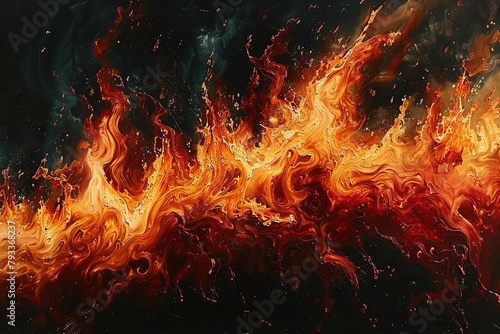 Witness the captivating display of fiery flames rising upwards from a solid black background, illuminating the darkness with a mesmerizing and intense heat