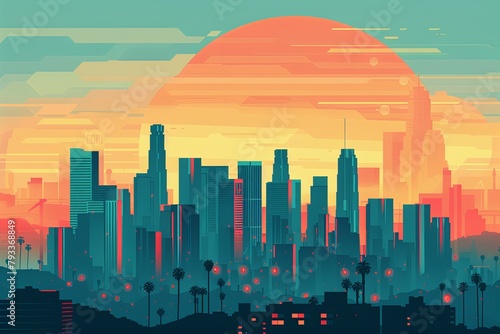 Retro-Future City: Sunset Hues and Urban Views