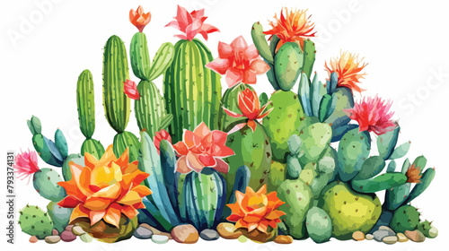 Watercolor Cactus Clipart 2d flat cartoon vactor il