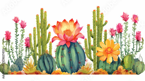 Watercolor Cactus Clipart 2d flat cartoon vactor il