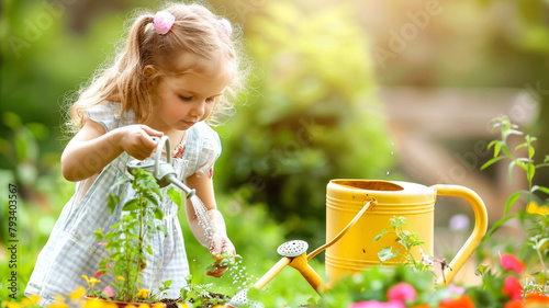 girl watering plants