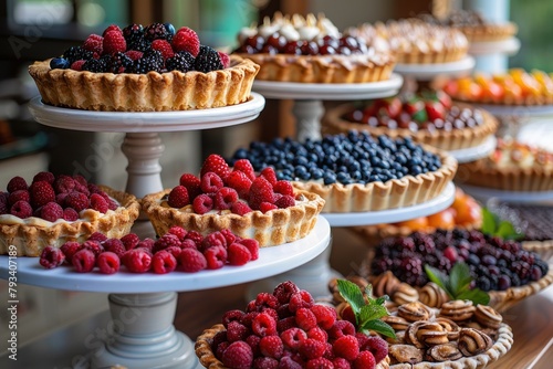 variety of berry tarts on a dessert table at a luxurious catering event