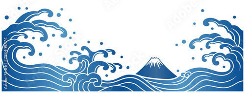 和風の波と富士山のベクターシームレス背景
