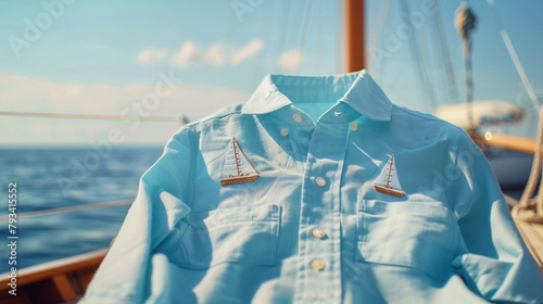 Sky blue collar shirt with beach theme
