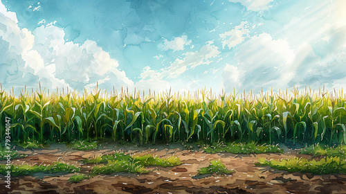 illustration of corn garden painted with watercolors