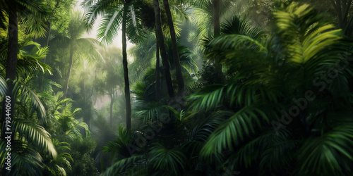 Wild tropical jungle forest park tree landscape. Adventure travel risky explore trip background landscape.