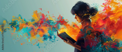 A dynamic, eye-catching image of a person holding a book with diverse languages on the cover, symbolizing the exploration of language as a bridge between cultures Use vibrant colors