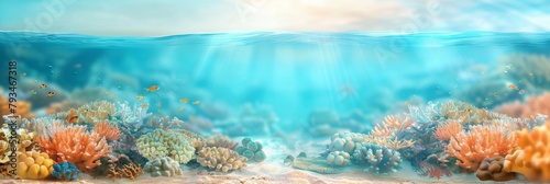 Underwater nature. Coral reef in blue sea and ocean. Fascinated by the beauty of the underwater world