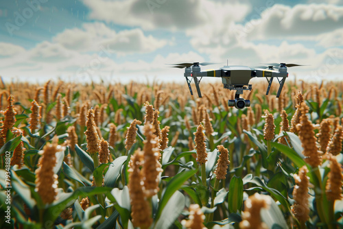 HD visualization of an agricultural biotechnology field testing genetically engineered crops, focusing on drone and plant interaction 32K,