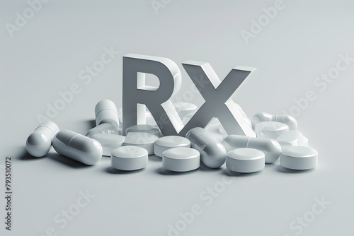 Pharmaceutical Abbreviation ‘Rx’ Standing Out in Bold Contrast against White Background
